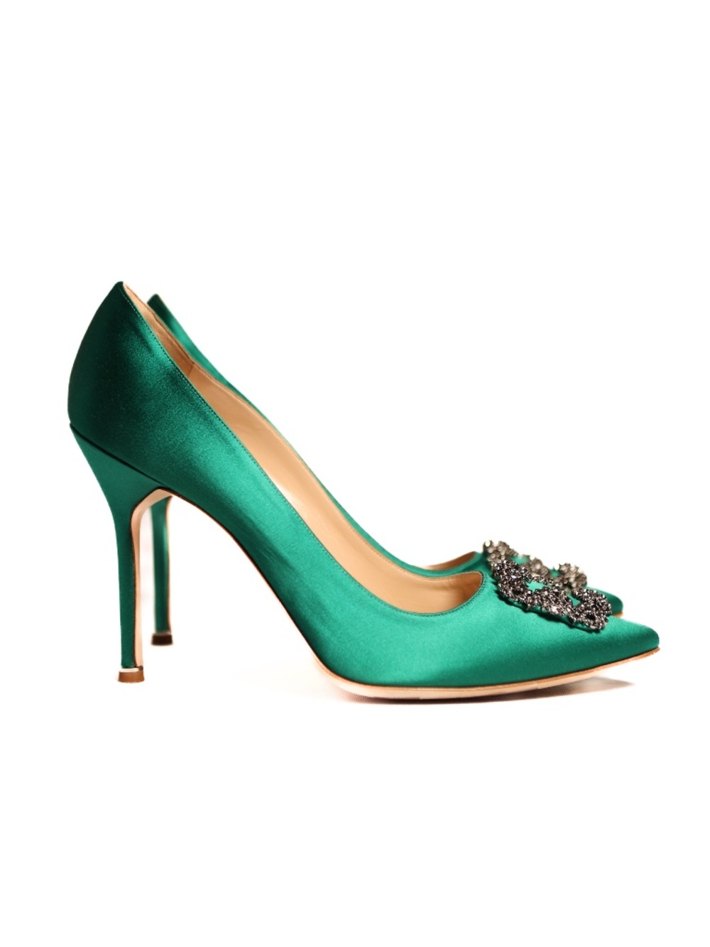 Manolo Blahnik Hangisi 105mm satin pumps EMERALD size 43